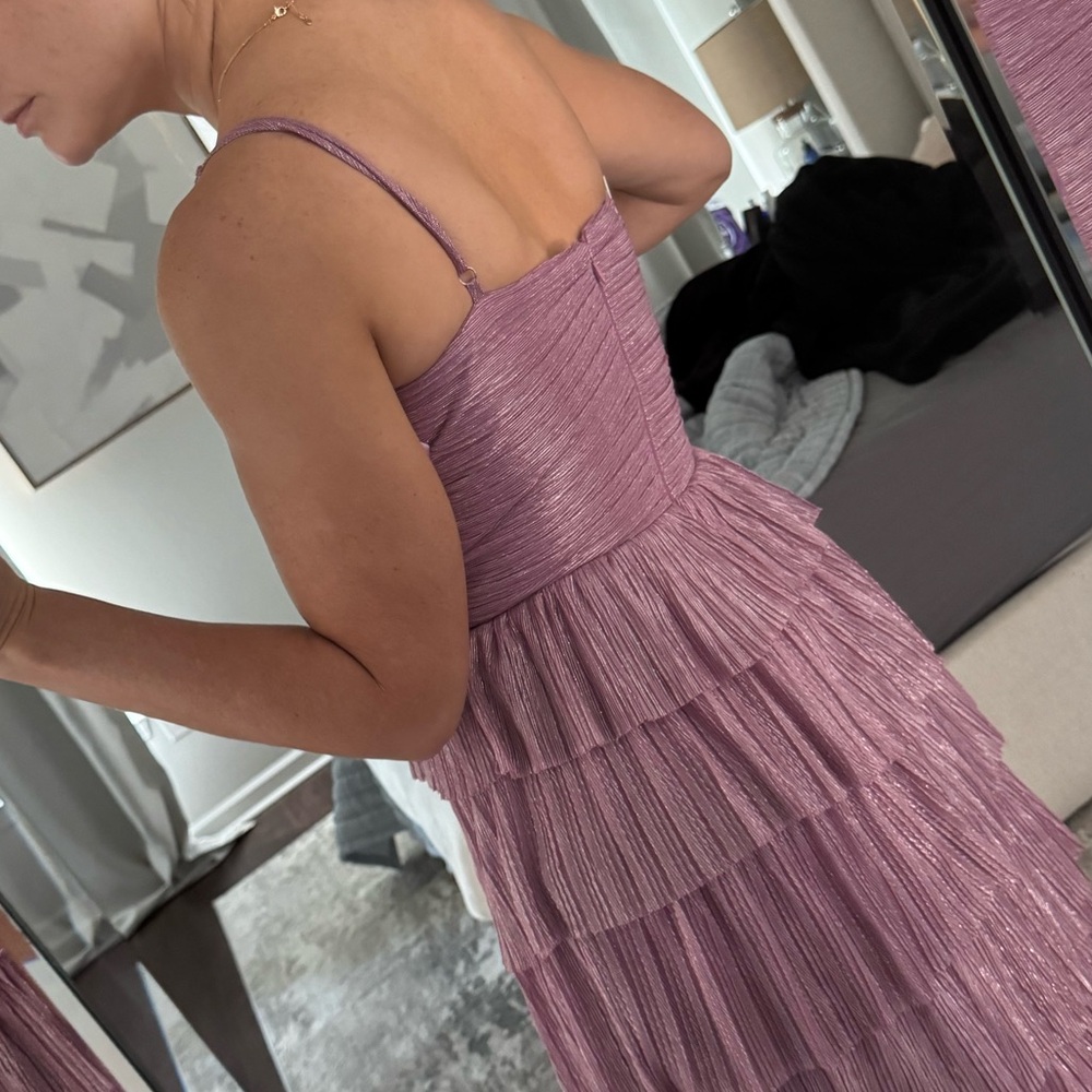 Gianni Bini Elegant Mauve Pink Purple Metallic Tiered Maxi Dress - Picture 2 of 11